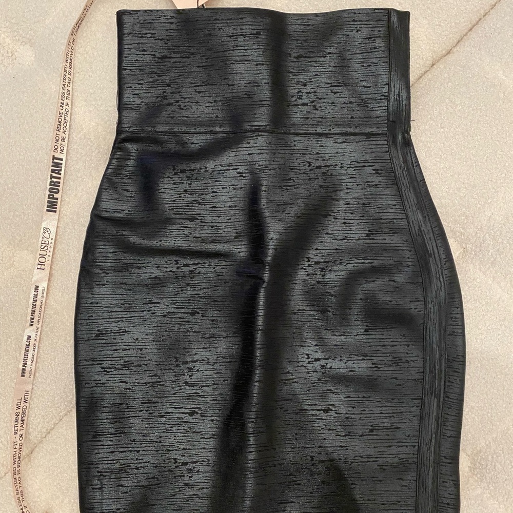 House of CB Textured Black Pencil Skirt